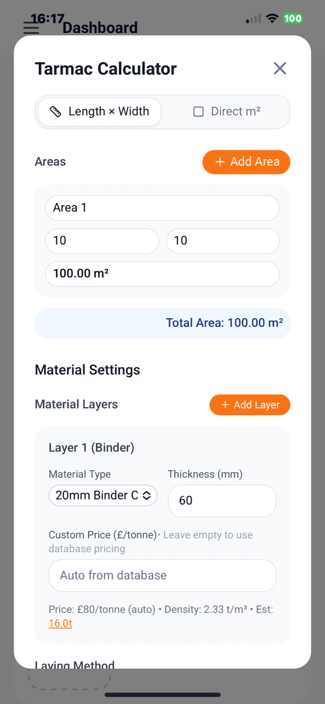 Advanced Tarmac Calculator